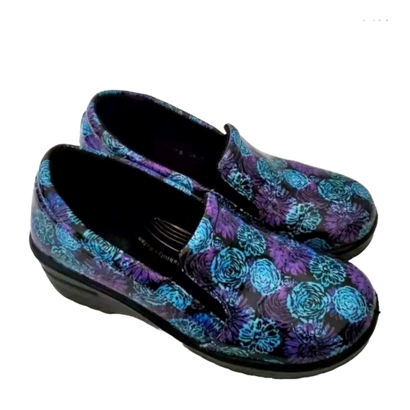 Easy Works By Easy Street Wedge Clogs Womens 7.5 Purple/Teal Floral EUC - Picture 4 of 7